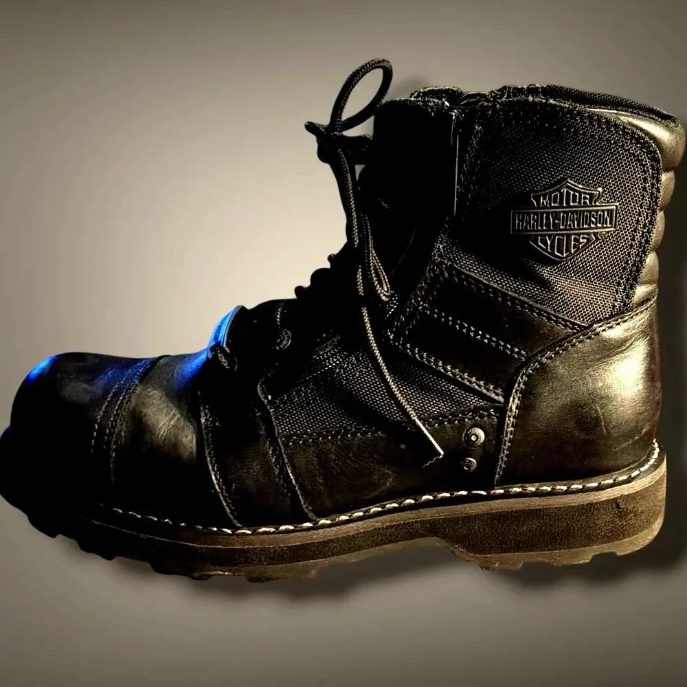 Men's Size 10.5 HARLEY-DAVIDSON Bonham Black Leather Motorcycle Boots EUC